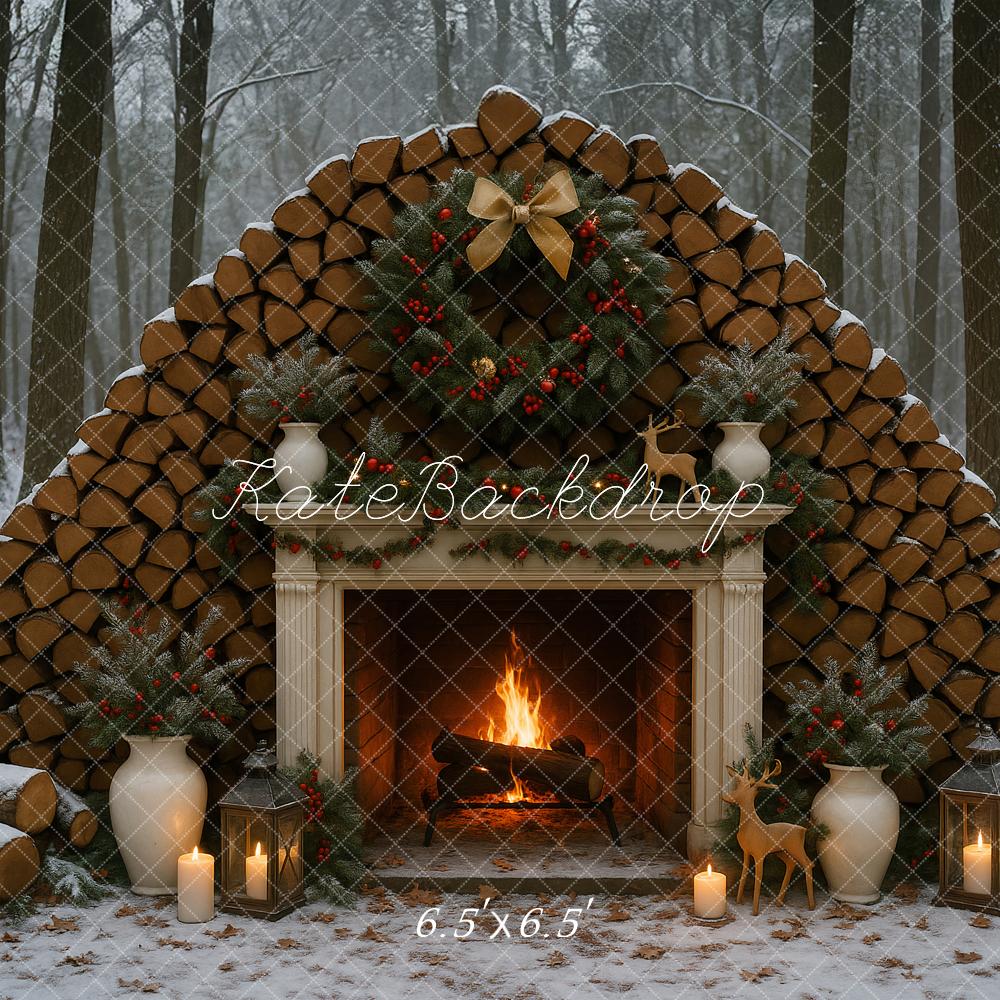 Kate Winter Firewood Fireplace Forest Backdrop Designed by Ashley Paul