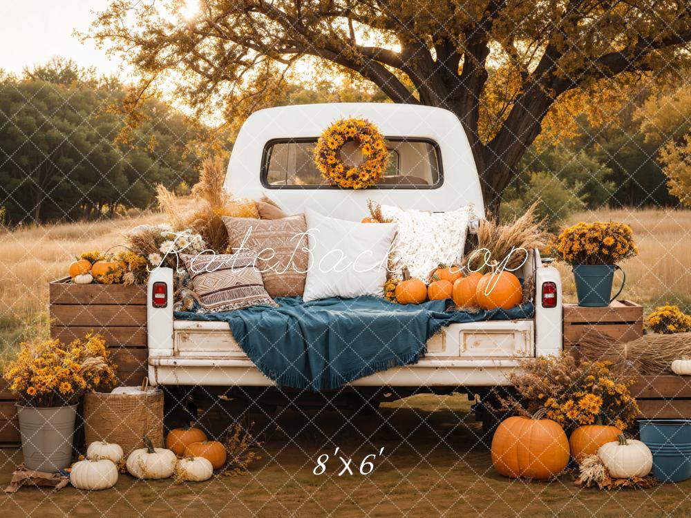 Kate Fall Truck Pumpkins Flowers Backdrop Designed by Chain