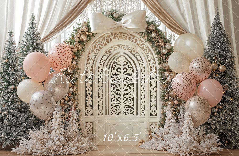 Kate Christmas Arch Door Balloon Fleece Backdrop Designed by Emetselch
