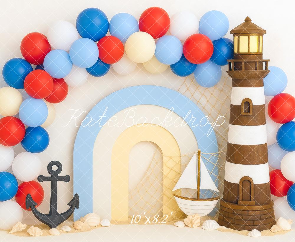 Kate Lighthouse Sailboat Anchor Balloons Backdrop Designed by Mini MakeBelieve