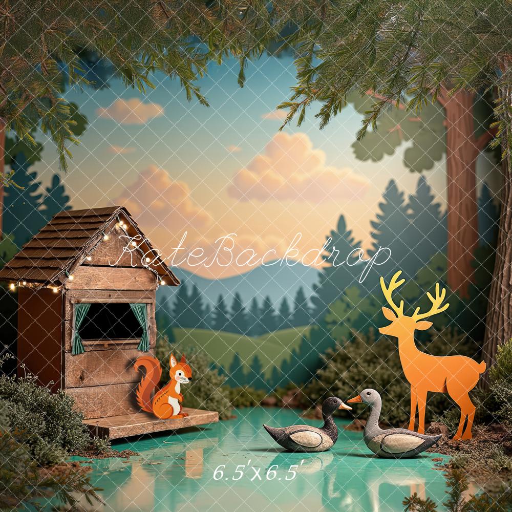 Kate Forest Deer Ducks Squirrel Backdrop Designed by Laura Bybee