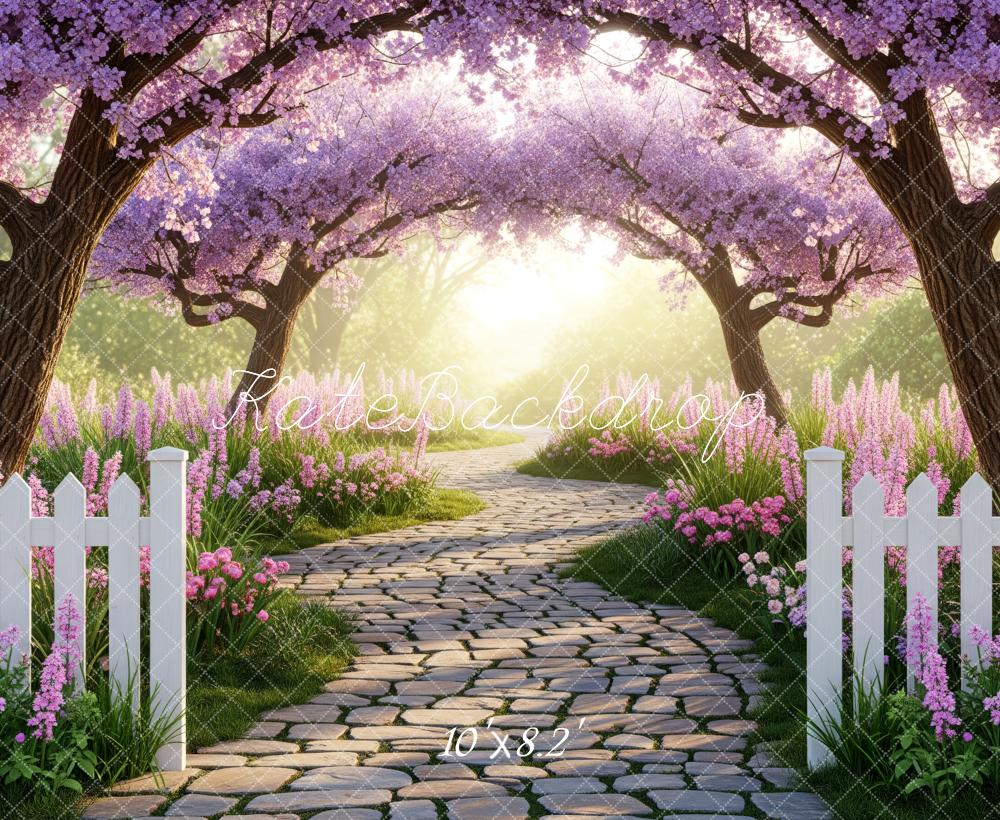 Kate Cherry Blossom Trees Cobblestone Path Backdrop Designed by Patty Roberts