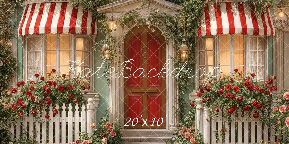 Kate Red Door Striped Awning Roses Backdrop Designed by Emetselch