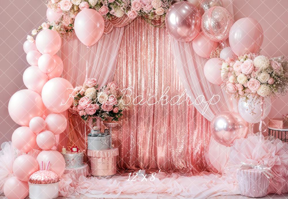 Kate Pink Balloon Birthday Fleece Backdrop Designed by Emetselch - Kate Backdrop AU