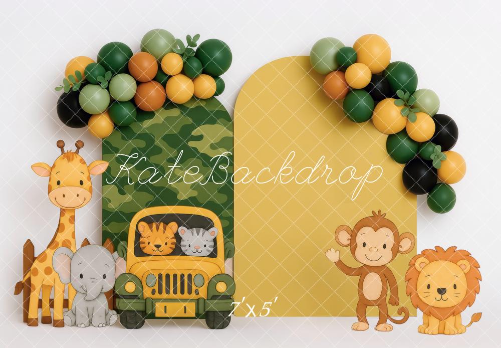 Kate Jungle Animals Jeep Camouflage Balloons Backdrop Designed by Mini MakeBelieve