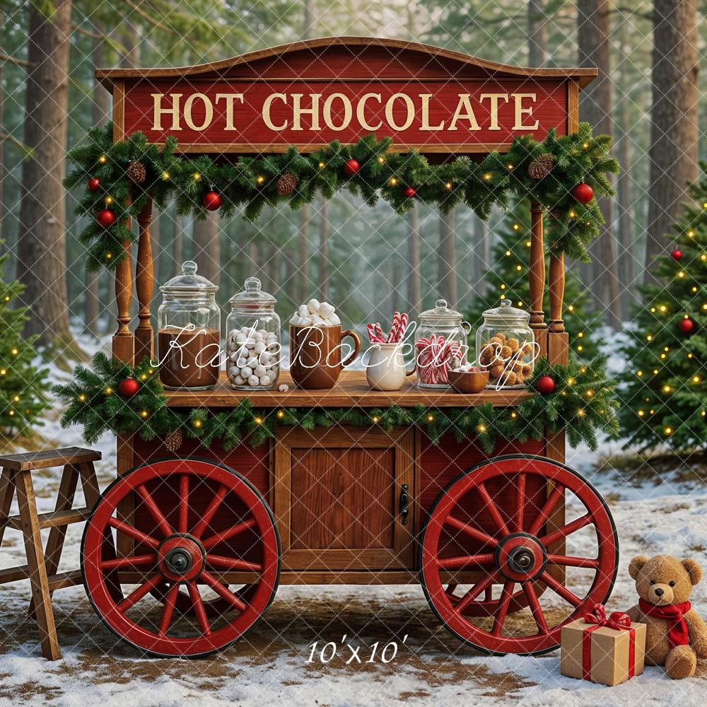 Kate Christmas Hot Chocolate Cart Forest Backdrop Designed by Ashley Paul - Kate Backdrop AU