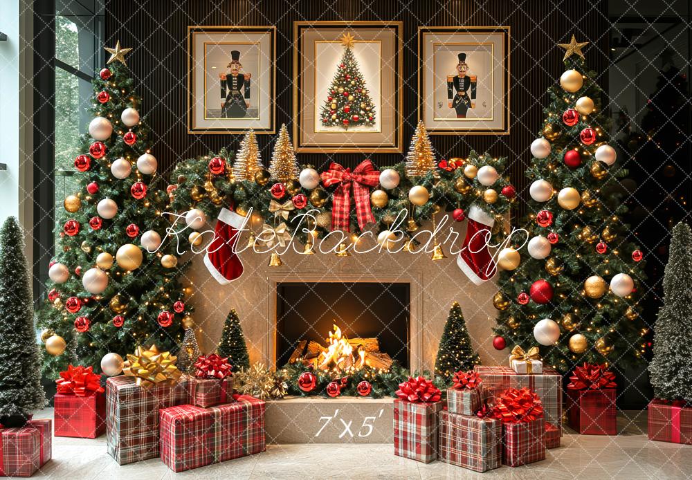 Kate Christmas Fireplace Trees Presents Backdrop Designed by Mini MakeBelieve - Kate Backdrop AU