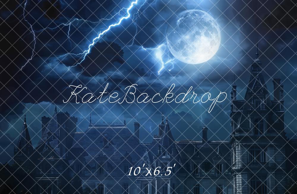 Kate Haunted Castle Full Moon Lightning Night Backdrop Designed by Chain - Kate Backdrop AU