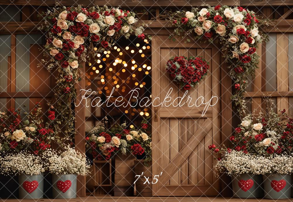 Kate Flower Wooden Door Heart Bokeh Backdrop Designed by Emetselch
