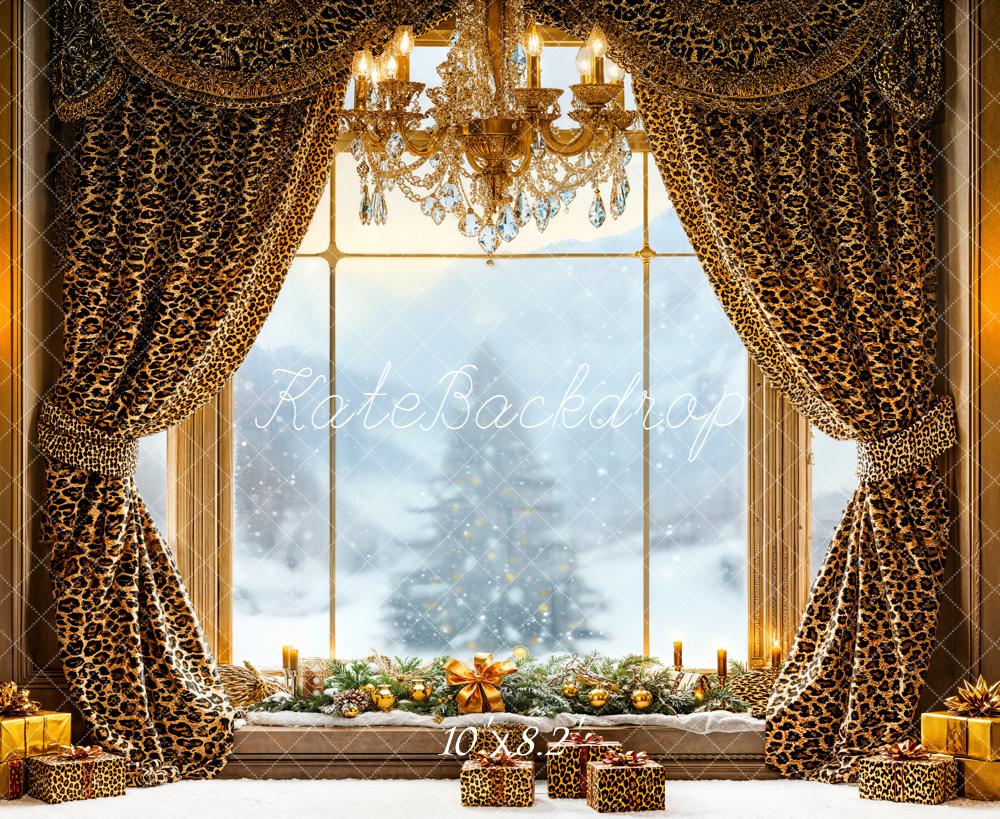 Kate Christmas Leopard Curtains Window Backdrop Designed by Emetselch - Kate Backdrop AU