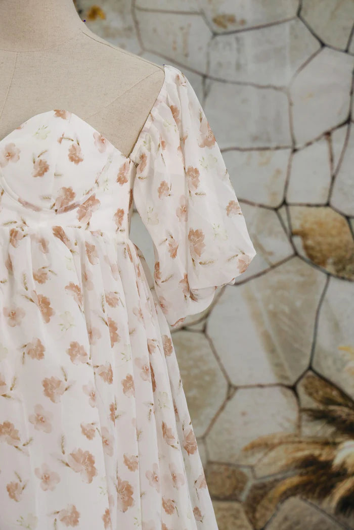 Kate Chiffon Flower Printed White Maternity Photoshoot Dress - Kate Backdrop AU