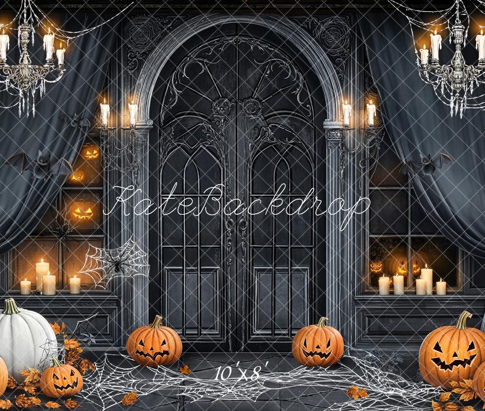 Kate Halloween Pumpkins Spiderwebs Fleece Backdrop Designed by Chain - Kate Backdrop AU
