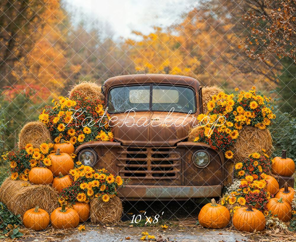 Kate Fall Truck Pumpkins Hay Fleece Backdrop Designed by Emetselch - Kate Backdrop AU