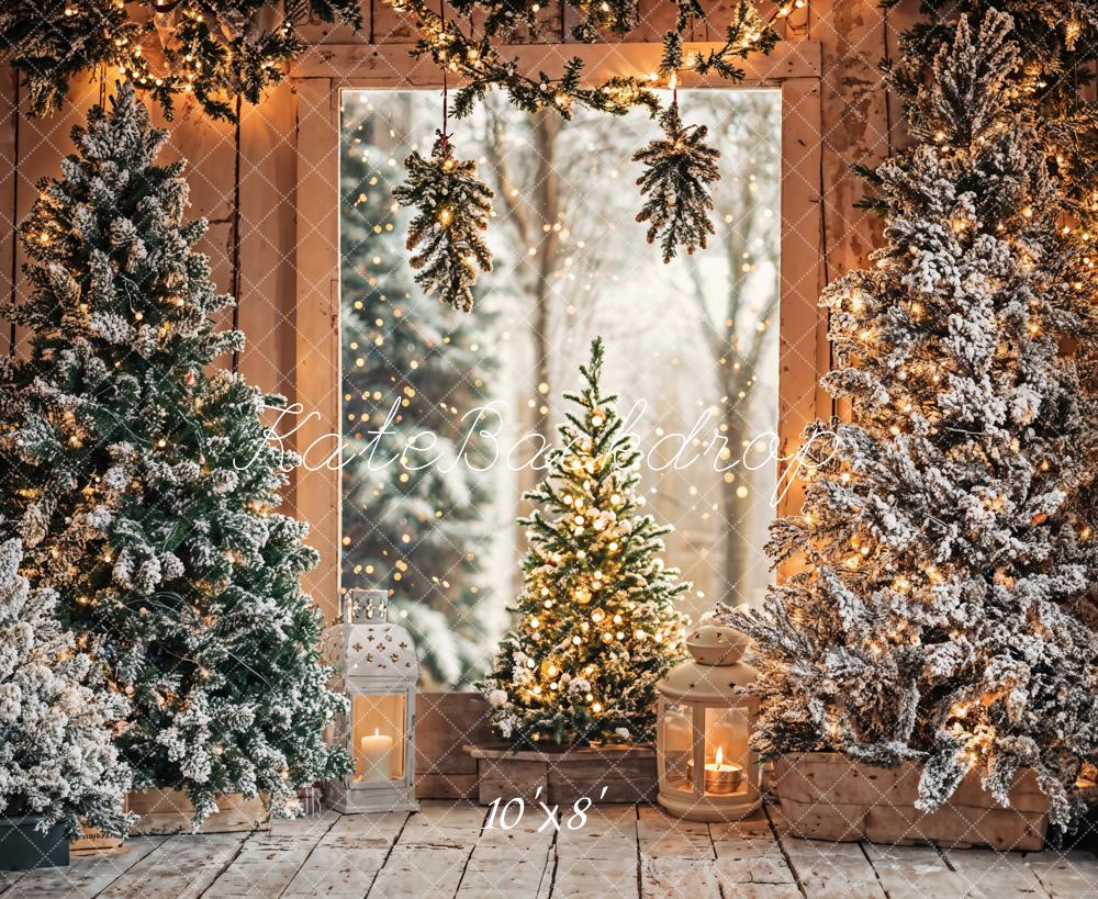 Kate Christmas Snowy Pine Trees Bokeh Fleece Backdrop Designed by Emetselch - Kate Backdrop AU