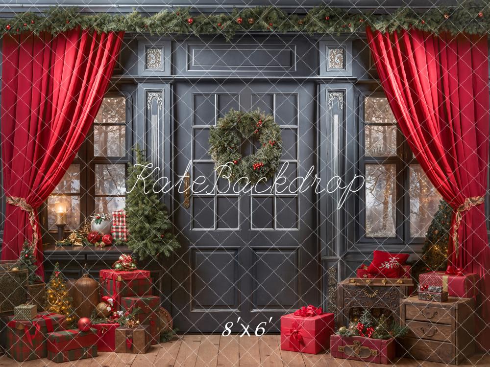 Kate Christmas Red Curtains Fleece Backdrop Designed by Emetselch