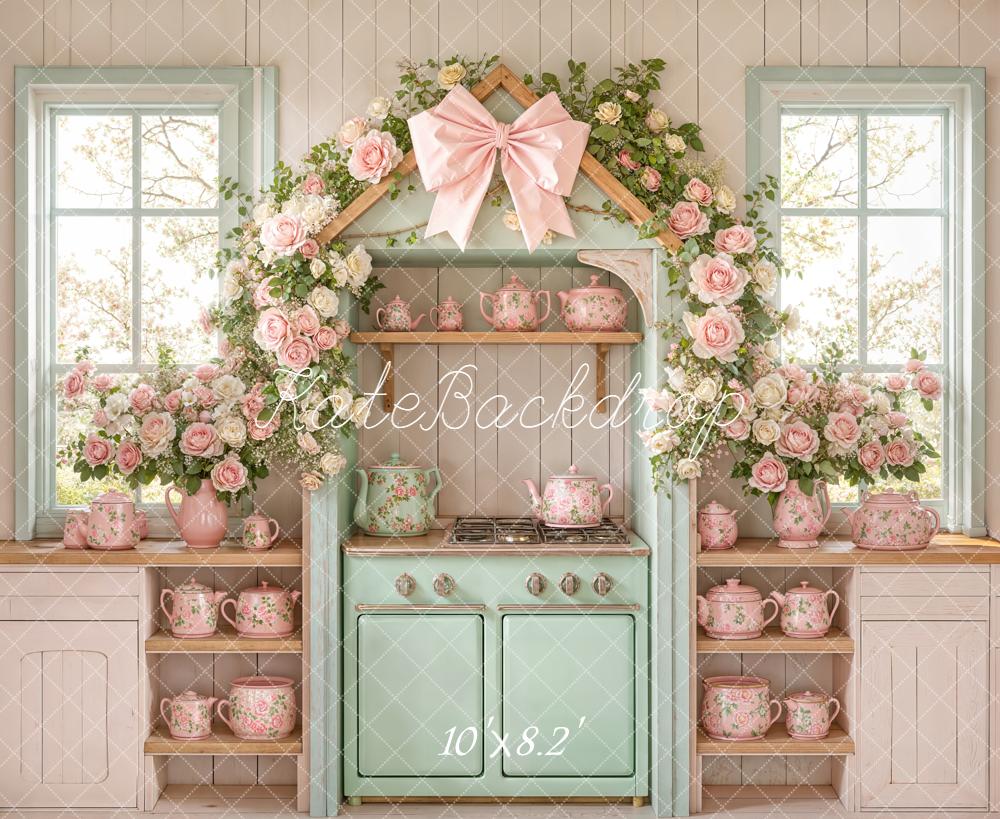 Kate Flower Vintage Kitchen Teapots Backdrop Designed by Emetselch