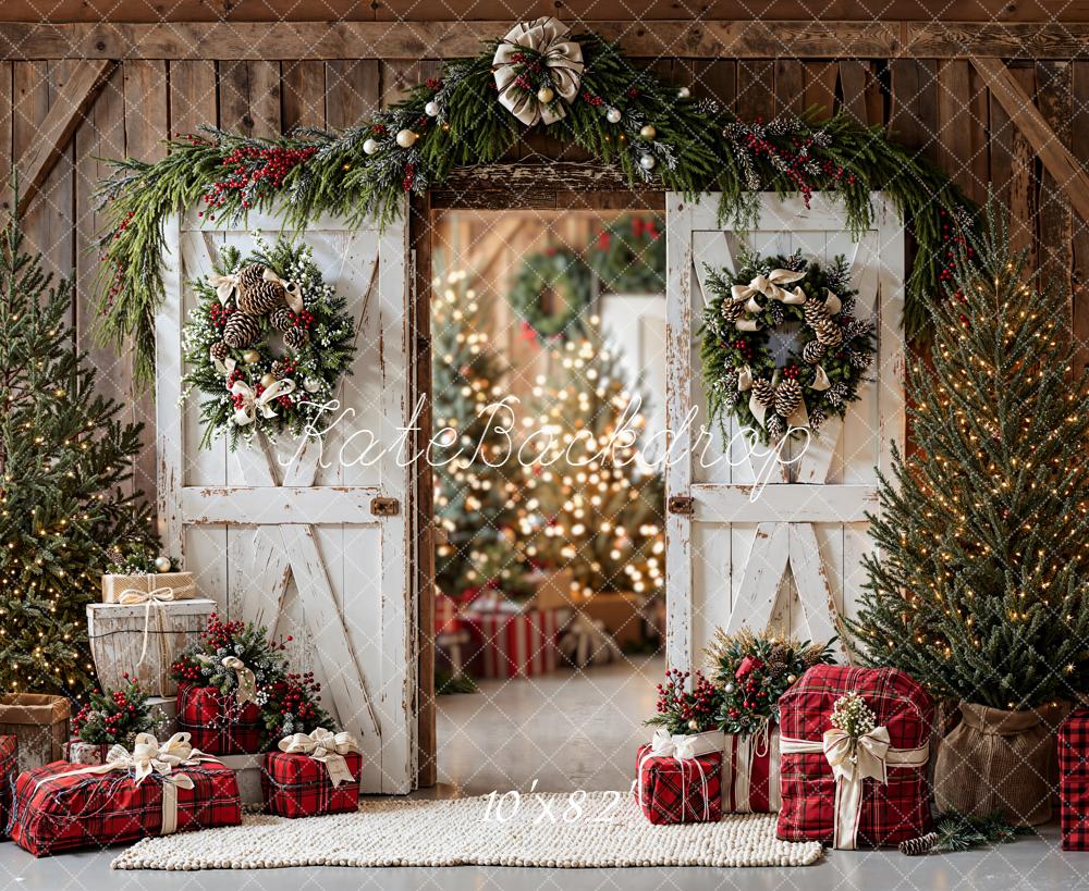 Kate Christmas Barn Door Wreaths Backdrop Designed by Emetselch - Kate Backdrop AU
