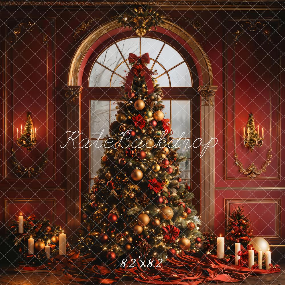 Kate Christmas Tree Red Wall Candlelight Backdrop Designed by Emetselch