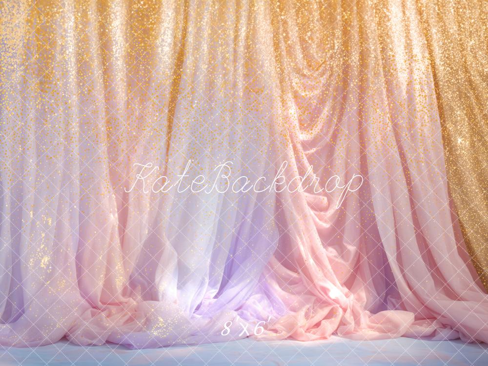 Kate Gold Glitter Ombre Draped Backdrop Designed by Emetselch