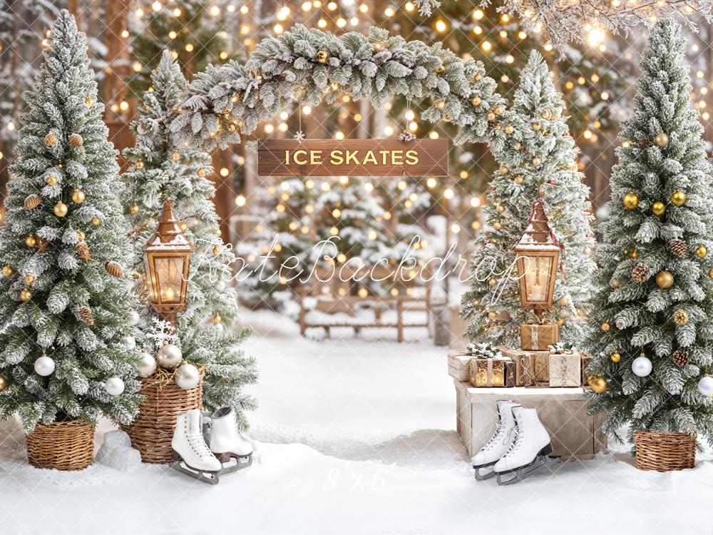 Kate Ice Skates Snowy Christmas Trees Arch Backdrop Designed by Emetselch - Kate Backdrop AU