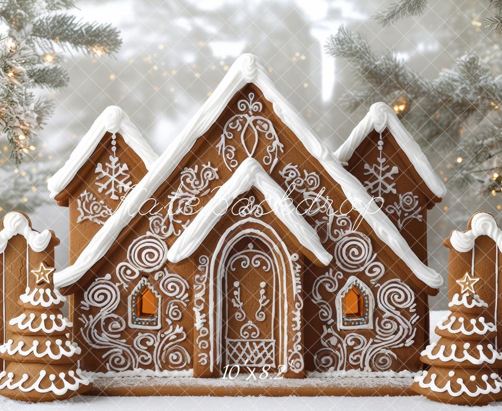 Kate Christmas Gingerbread House Snowy Backdrop Designed by Mini MakeBelieve - Kate Backdrop AU