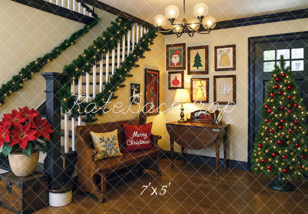 Kate Christmas Lounge Tree Garland Stairs Backdrop Designed by Mini MakeBelieve - Kate Backdrop AU