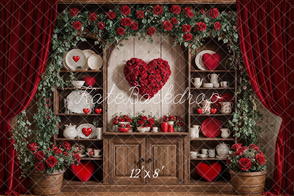 Kate Valentines Heart Red Roses Cabinet Backdrop Designed by Emetselch