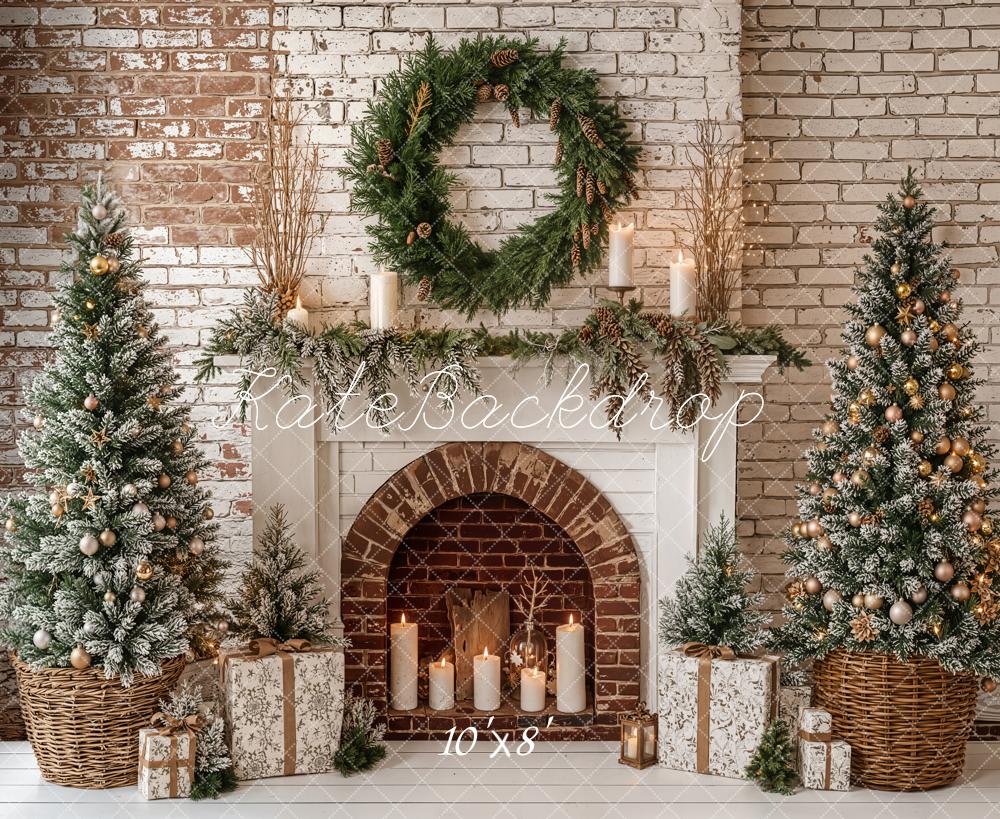 Kate Christmas Fireplace Brick Wall Fleece Backdrop Designed by Emetselch - Kate Backdrop AU