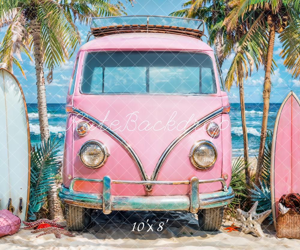 Kate Summer Pink Van Surfboards Beach Backdrop Designed by Emetselch