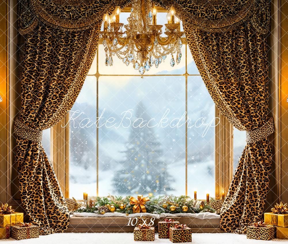 Kate Christmas Leopard Curtains Window Fleece Backdrop Designed by Emetselch