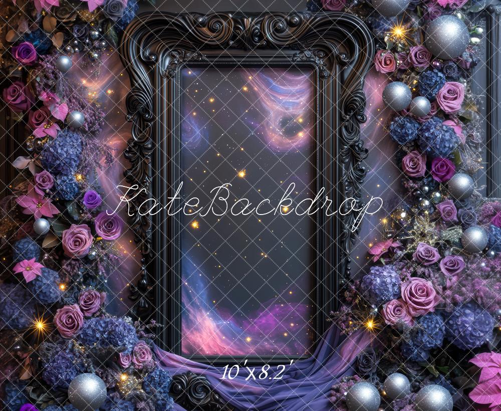 Kate Purple Floral Black Frame Backdrop Designed by Mini MakeBelieve - Kate Backdrop AU
