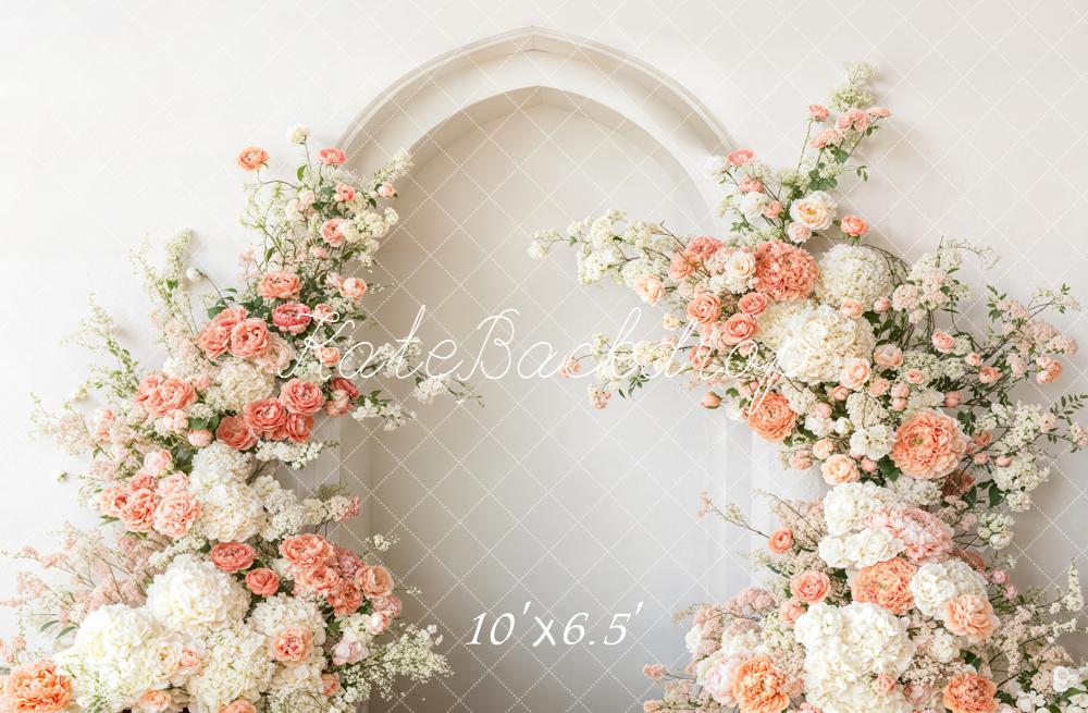 Kate Flower Arch White Peach Roses Fleece Backdrop Designed by Emetselch