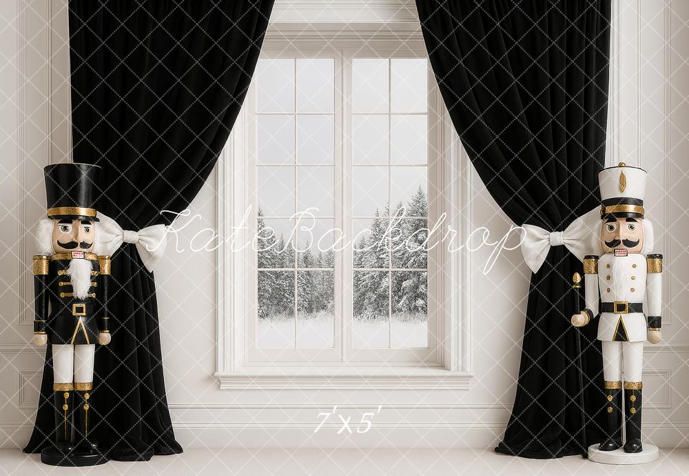 Kate Christmas Nutcracker Window Black Curtains Backdrop Designed by Ashley Paul - Kate Backdrop AU