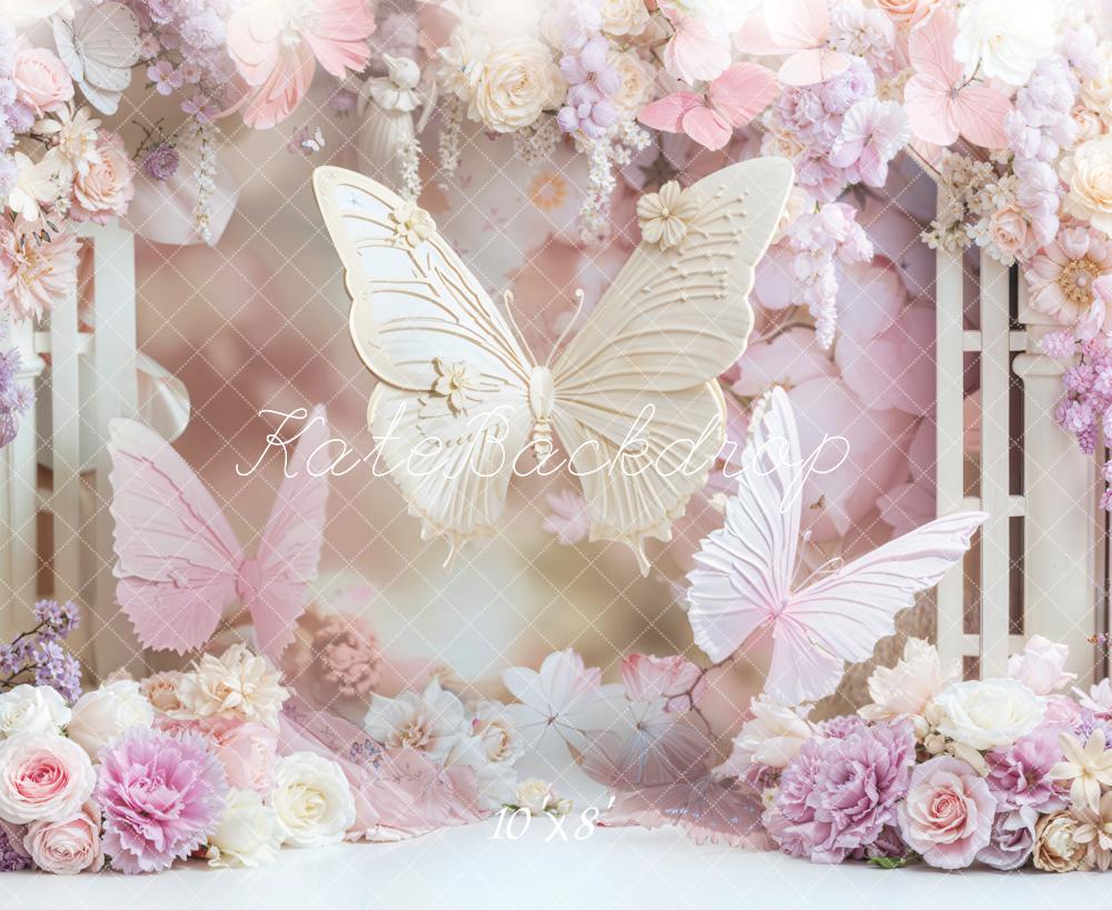Kate Butterfly Floral Fleece Backdrop Designed by Chain - Kate Backdrop AU