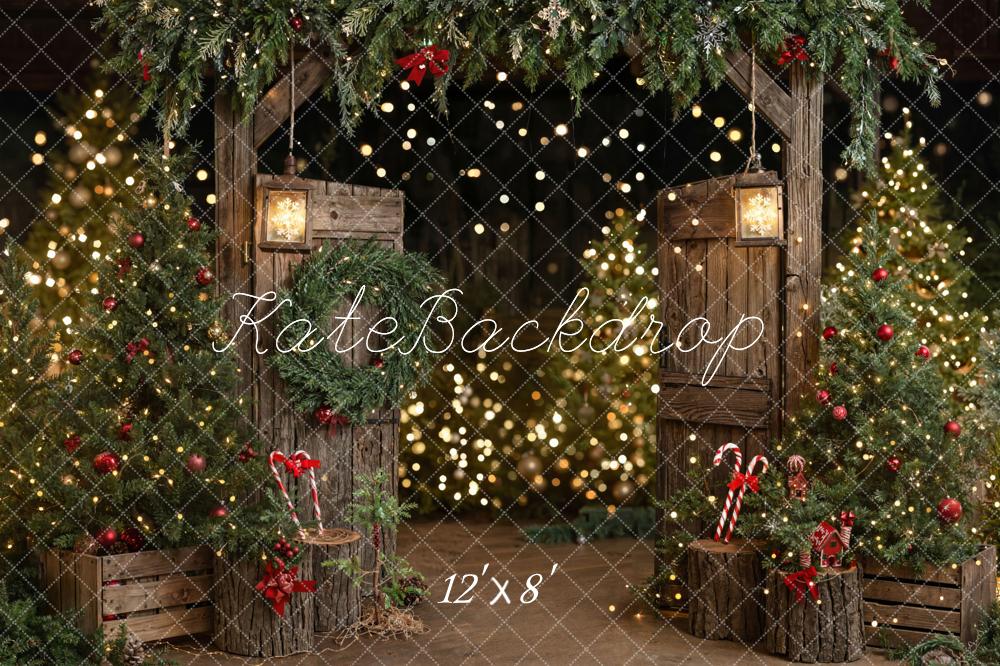 Kate Christmas Wooden Arch Wreath Trees Fleece Backdrop Designed by Emetselch