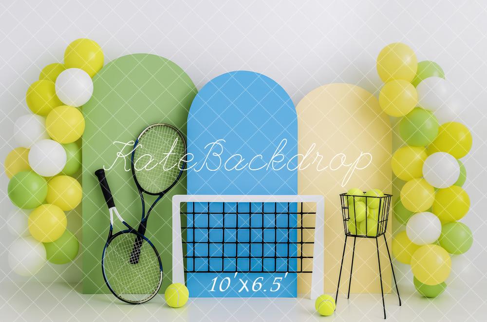 Kate Tennis Racquets Net Tennis Balls Balloons Backdrop Designed by Patty Roberts - Kate Backdrop AU