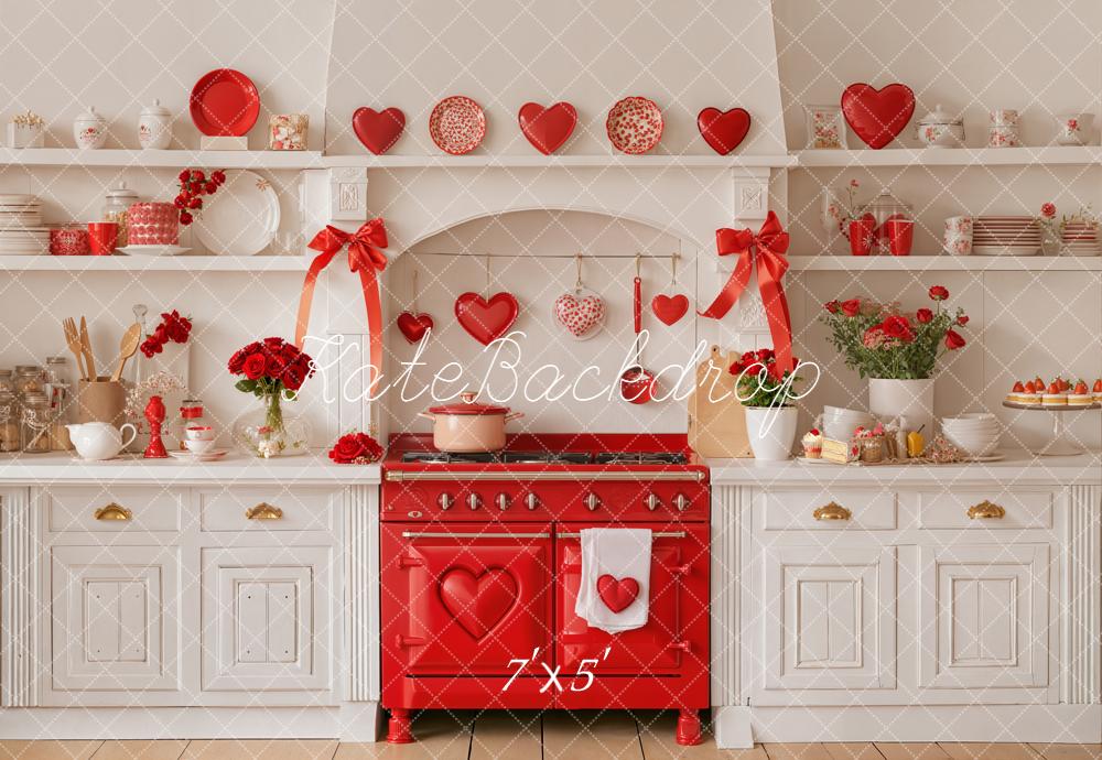 Kate Valentines Day Red Heart Kitchen Backdrop Designed by Emetselch