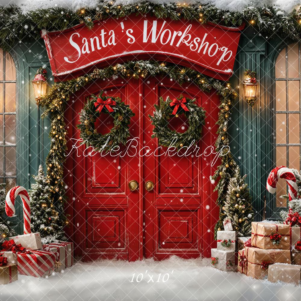 Kate Christmas Santa Workshop Red Door Backdrop Designed by Emetselch - Kate Backdrop AU