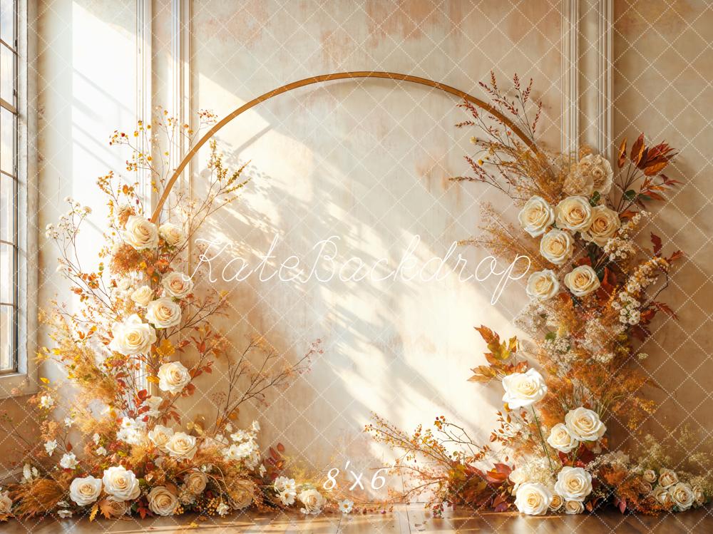 Kate Flower Arch Cream Roses Sunlight Backdrop Designed by Emetselch