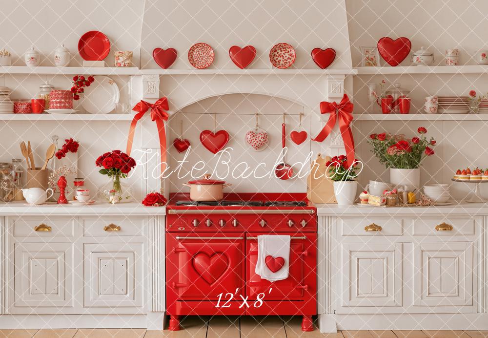 Kate Valentines Red Kitchen Heart Fleece Backdrop Designed by Emetselch