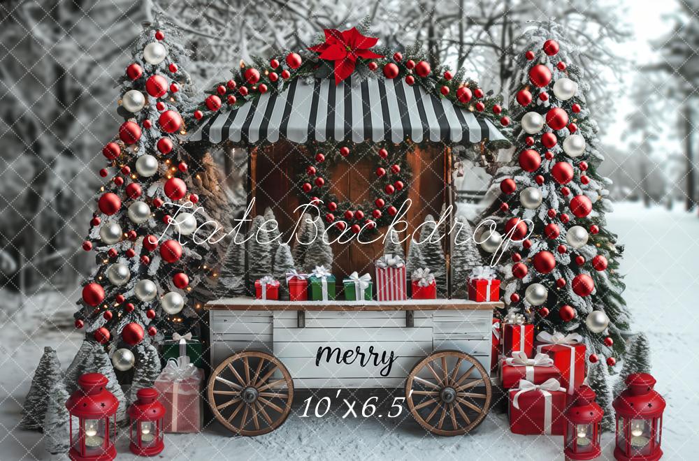 Kate Christmas Cart Snowy Trees Gifts Backdrop Designed by Mini MakeBelieve - Kate Backdrop AU