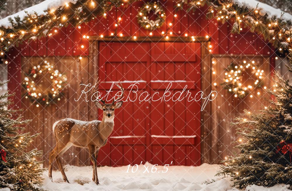 Kate Christmas Deer Red Barn Backdrop Designed by Emetselch - Kate Backdrop AU