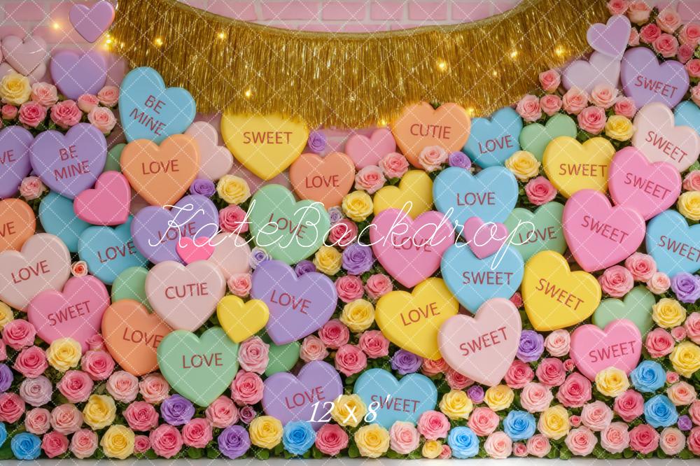 Kate Valentines Conversation Hearts Flowers Backdrop Designed by Mini MakeBelieve