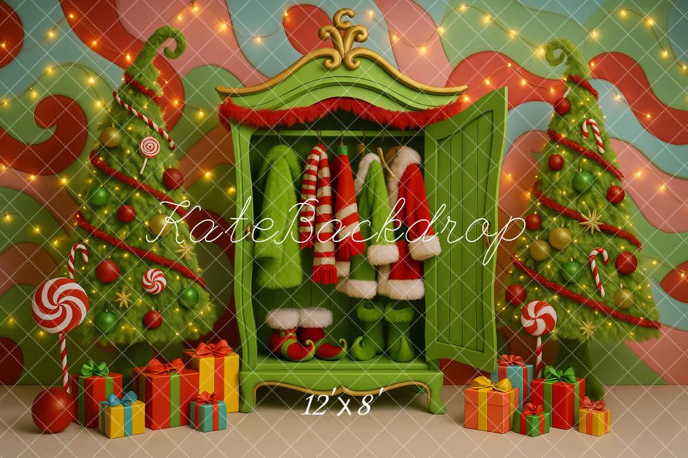 Kate Christmas Candy Trees Wardrobe Presents Backdrop Designed by Ashley Paul