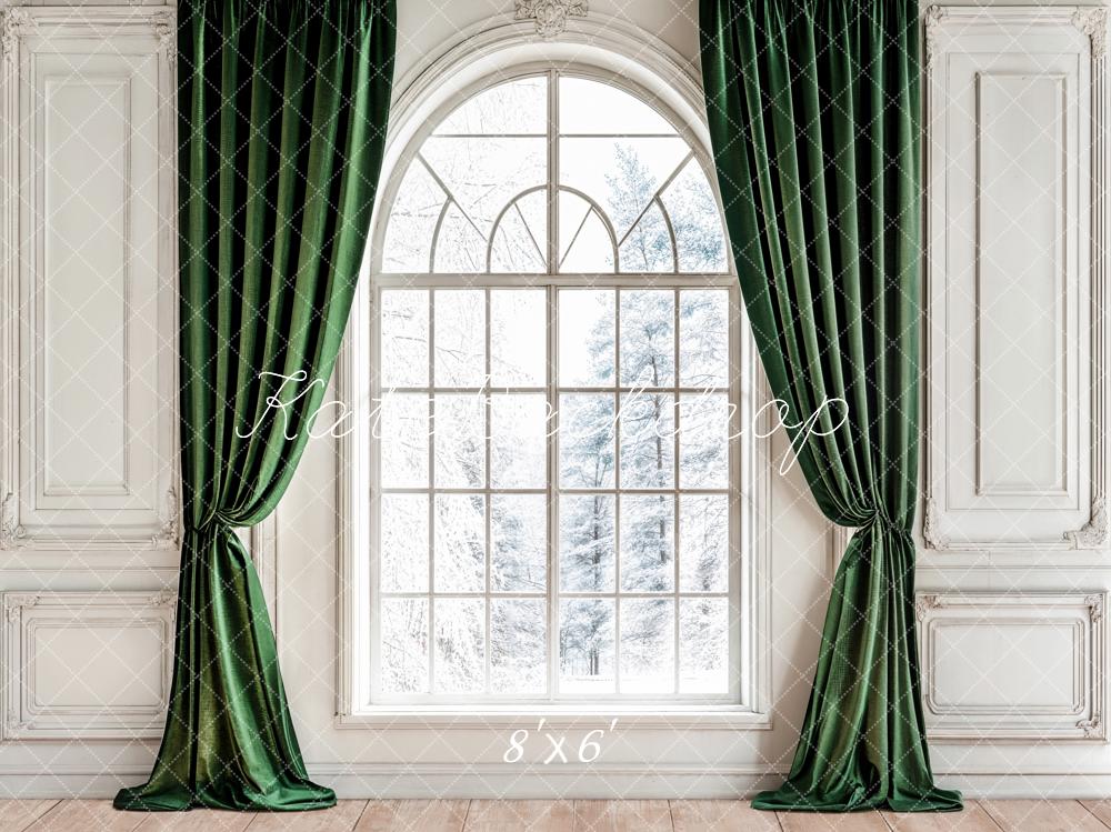 Kate Arched Window Green Curtains Backdrop Designed by Emetselch