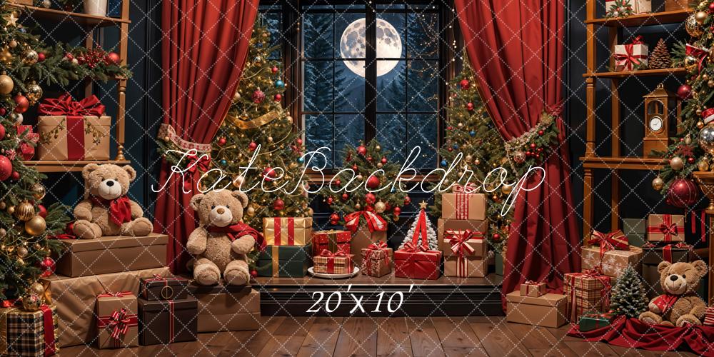 Kate Christmas Teddy Bears Red Curtains Backdrop Designed by Emetselch