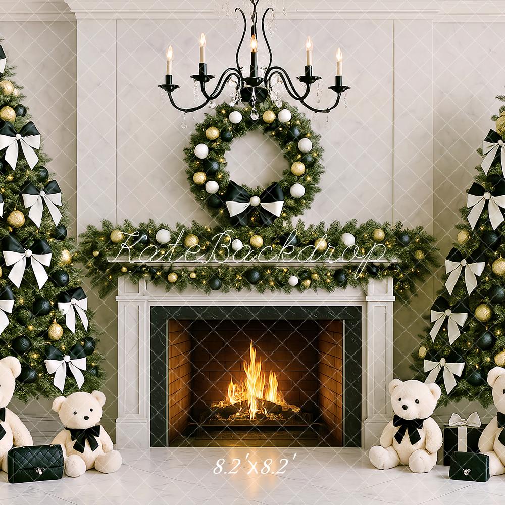 Kate Christmas Fireplace Tree Wreath Backdrop Designed by Ashley Paul - Kate Backdrop AU