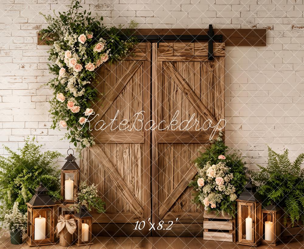 Kate Spring Barn Door Flowers Fleece Backdrop Designed by Emetselch