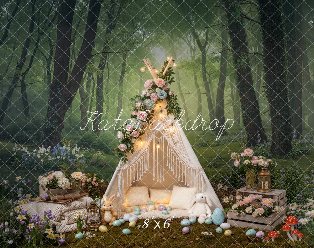 Kate Easter Bunny Tent Forest Fleece Backdrop Designed by Emetselch
