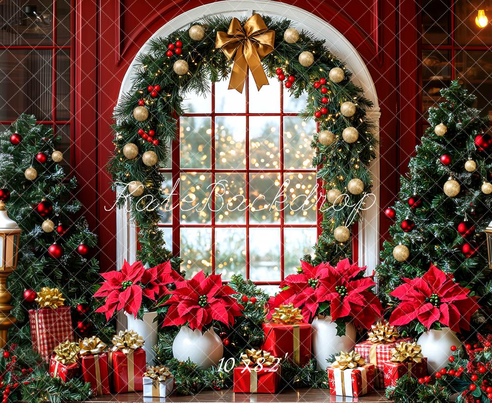 Kate Christmas Garland Red Poinsettias Backdrop Designed by Mini MakeBelieve - Kate Backdrop AU